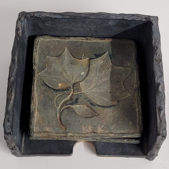 Vintage Hen-Feathers Coasters Leaf Designs 4 Coasters and Holder - Picture 4 of 9